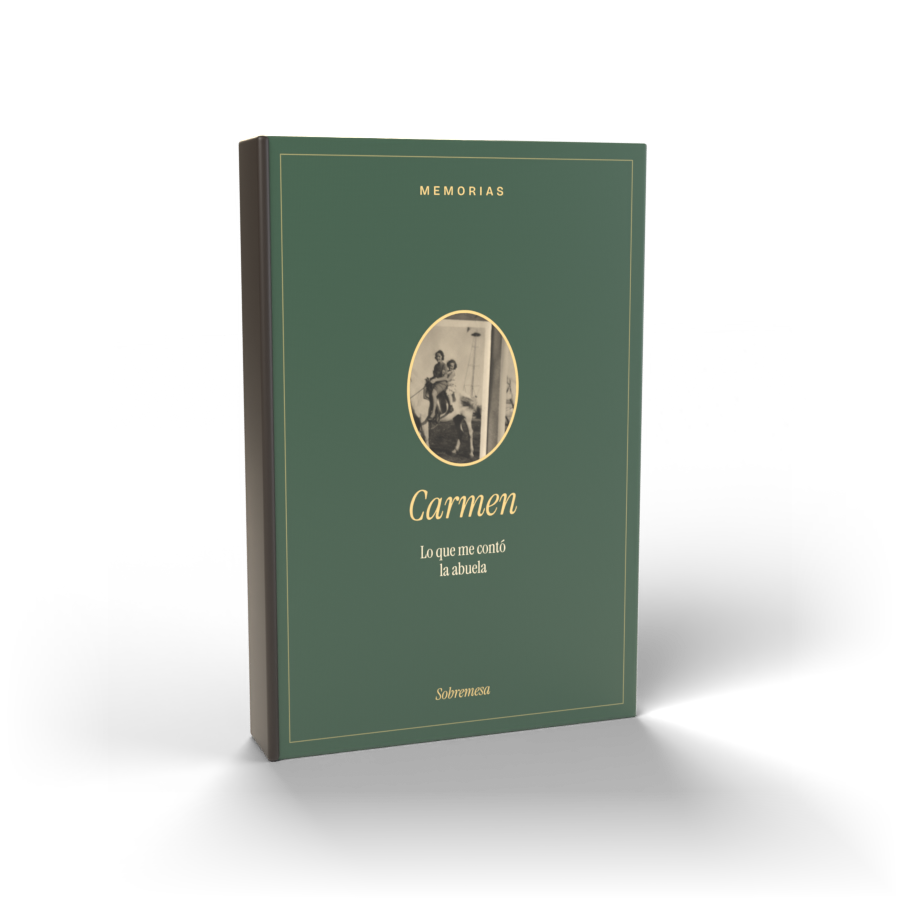 Libro con portada de tela verde y foto ovalada
